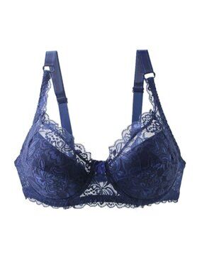 GYCL Classic  Ultrathin Underwire Push Up 3/4  Lace Bra, Navy Blue, Size XL 40B